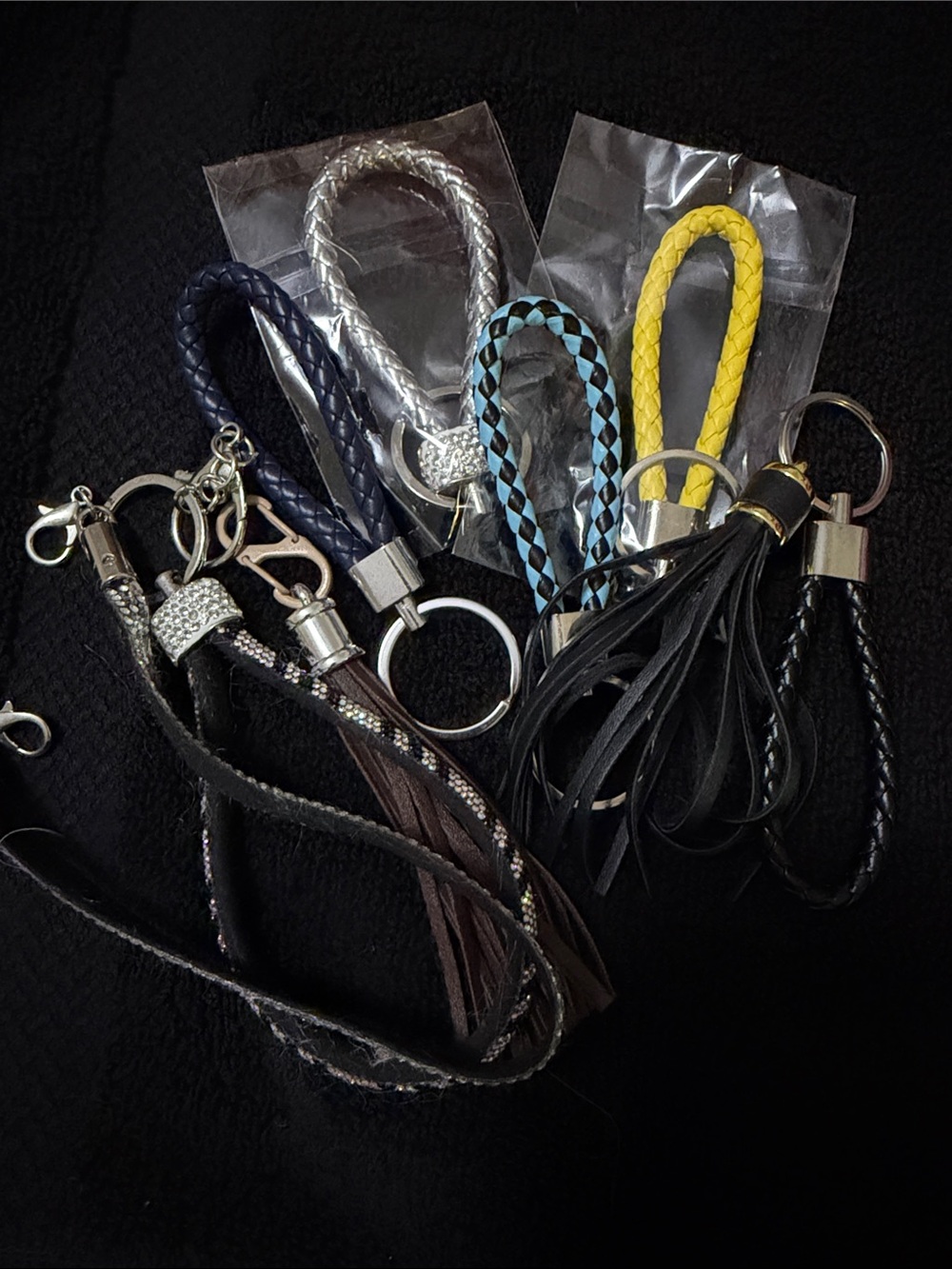Braided Leather Tassel Keychain - Black, Yellow, Blue Options